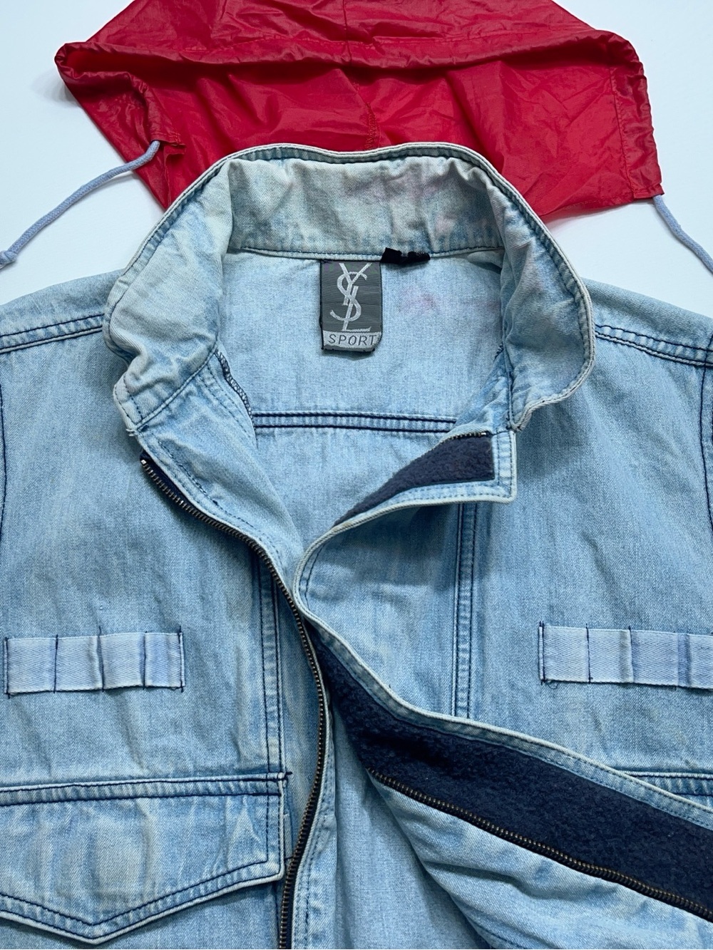 Vtg Saint Laurent YSL SPORT Denim Vest Mens Size Small Faded Blue Distressed - Picture 13 of 16
